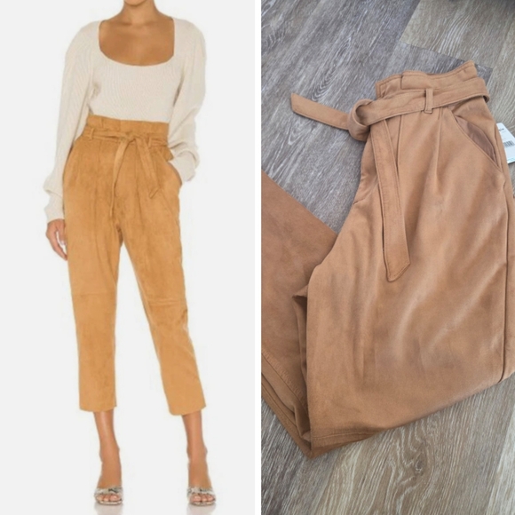 Free People Nightfall Suede Paperbag Vegan Suede Crop Pants Casual Camel Fall - Picture 3 of 16